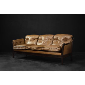 Vintage Mid-Century Danish Modern Cognac Leather 3-Seater Sofa, 1960s