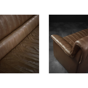 Vintage Brutalist Mid-Century German Modern Brown Leather 4-Seater Sofa, 1970s