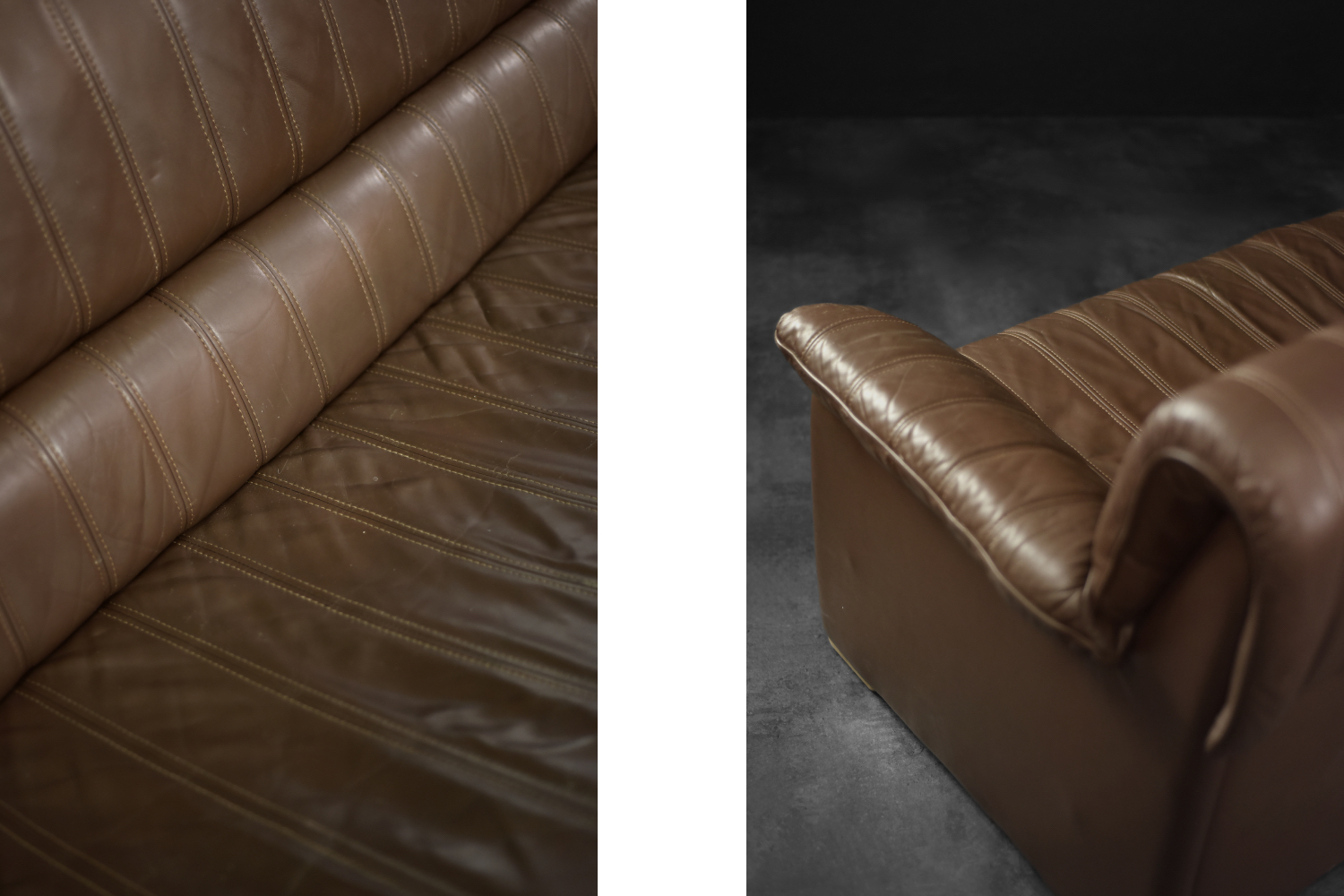 Vintage Brutalist Mid-Century German Modern Brown Leather 4-Seater Sofa, 1970s