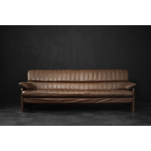Vintage Brutalist Mid-Century German Modern Brown Leather 4-Seater Sofa, 1970s