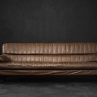 Vintage Brutalist Mid-Century German Modern Brown Leather 4-Seater Sofa, 1970s