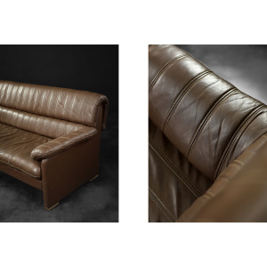 Vintage Brutalist Mid-Century German Modern Brown Leather 4-Seater Sofa, 1970s