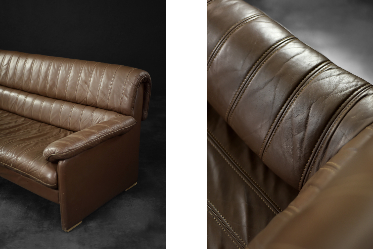 Vintage Brutalist Mid-Century German Modern Brown Leather 4-Seater Sofa, 1970s