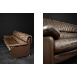 Vintage Brutalist Mid-Century German Modern Brown Leather 4-Seater Sofa, 1970s