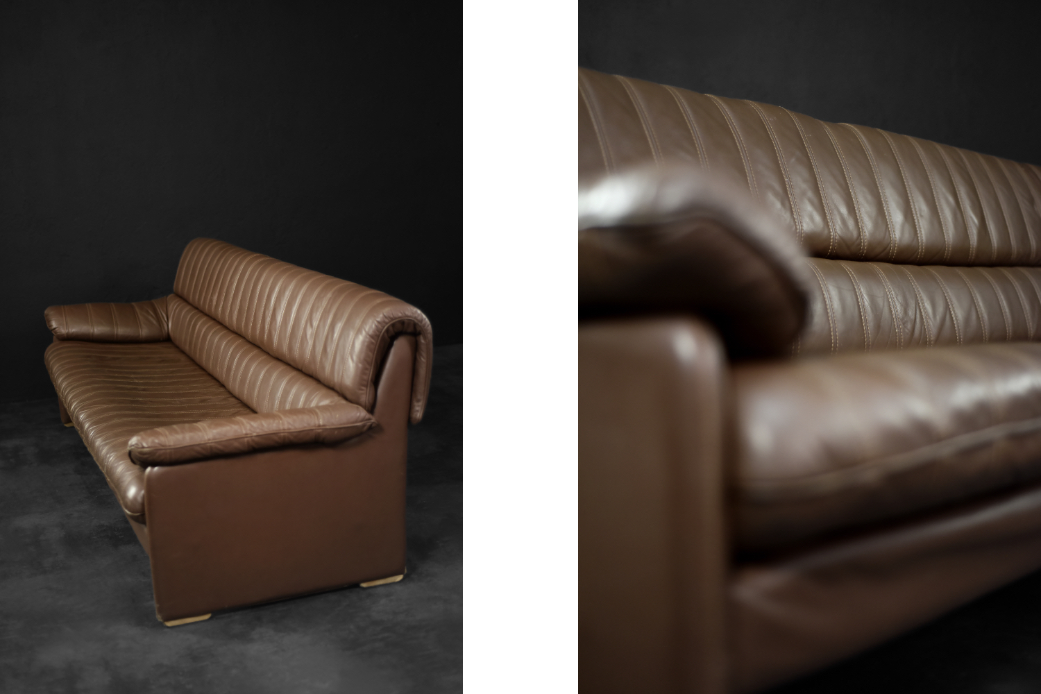 Vintage Brutalist Mid-Century German Modern Brown Leather 4-Seater Sofa, 1970s