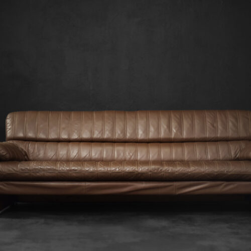 Vintage Brutalist Mid-Century German Modern Brown Leather 4-Seater Sofa, 1970s