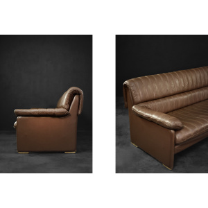 Vintage Brutalist Mid-Century German Modern Brown Leather 4-Seater Sofa, 1970s
