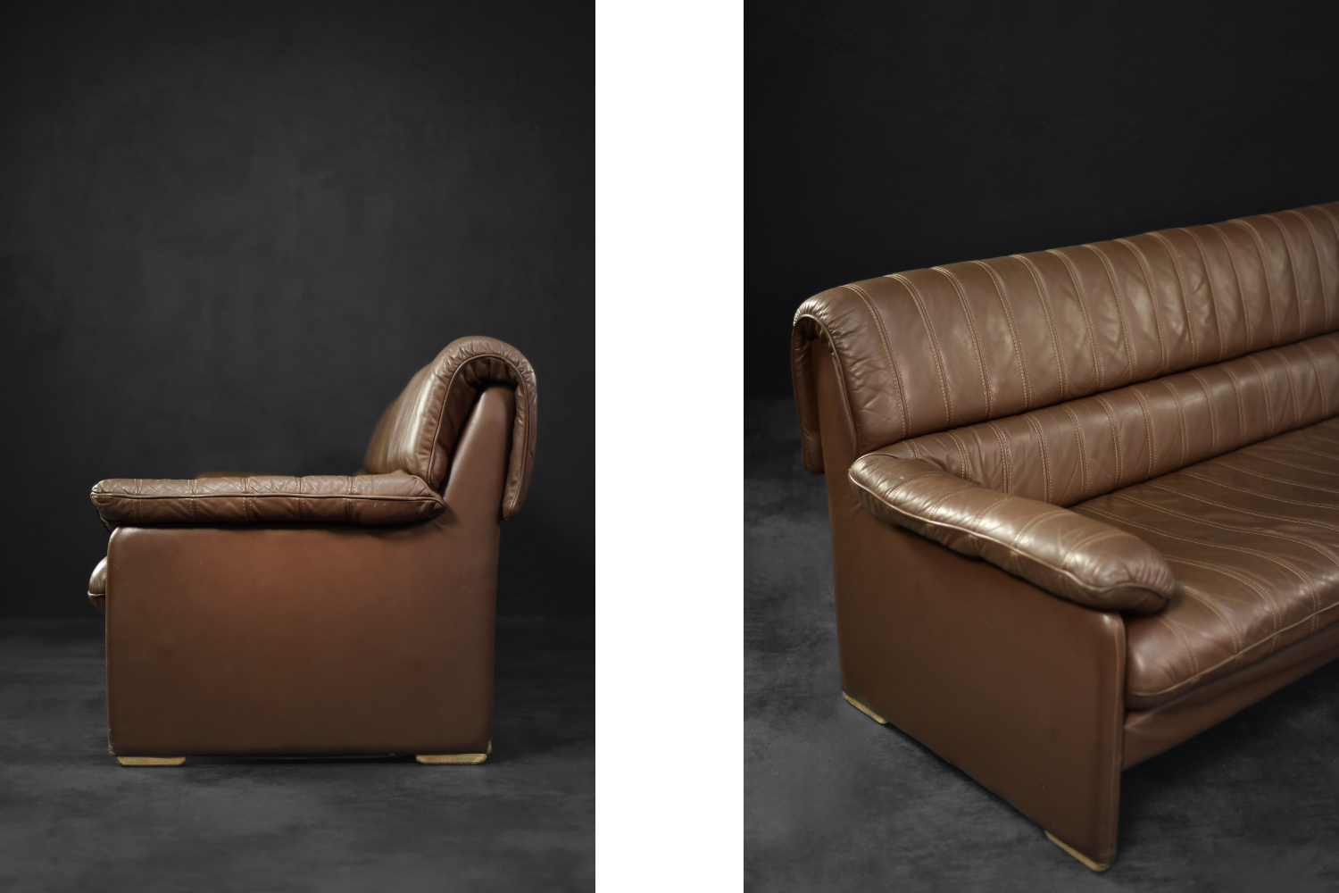Vintage Brutalist Mid-Century German Modern Brown Leather 4-Seater Sofa, 1970s