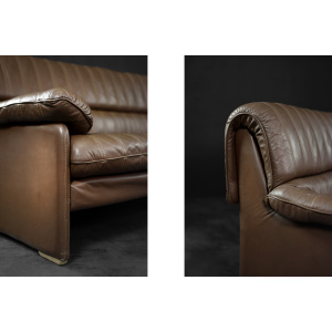 Vintage Brutalist Mid-Century German Modern Brown Leather 4-Seater Sofa, 1970s