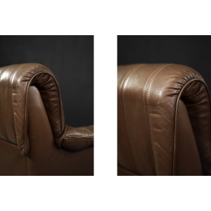 Vintage Brutalist Mid-Century German Modern Brown Leather 4-Seater Sofa, 1970s