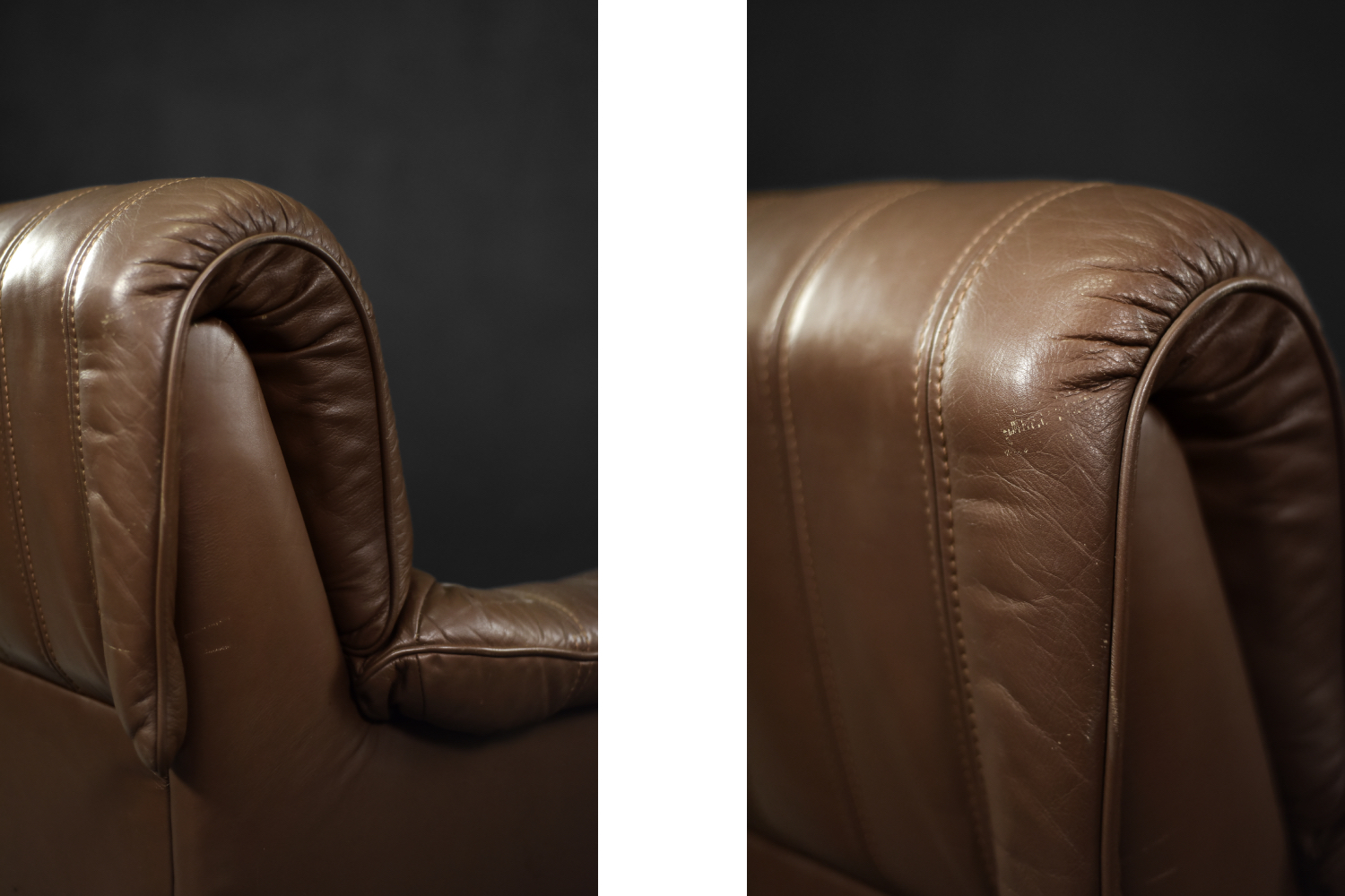 Vintage Brutalist Mid-Century German Modern Brown Leather 4-Seater Sofa, 1970s