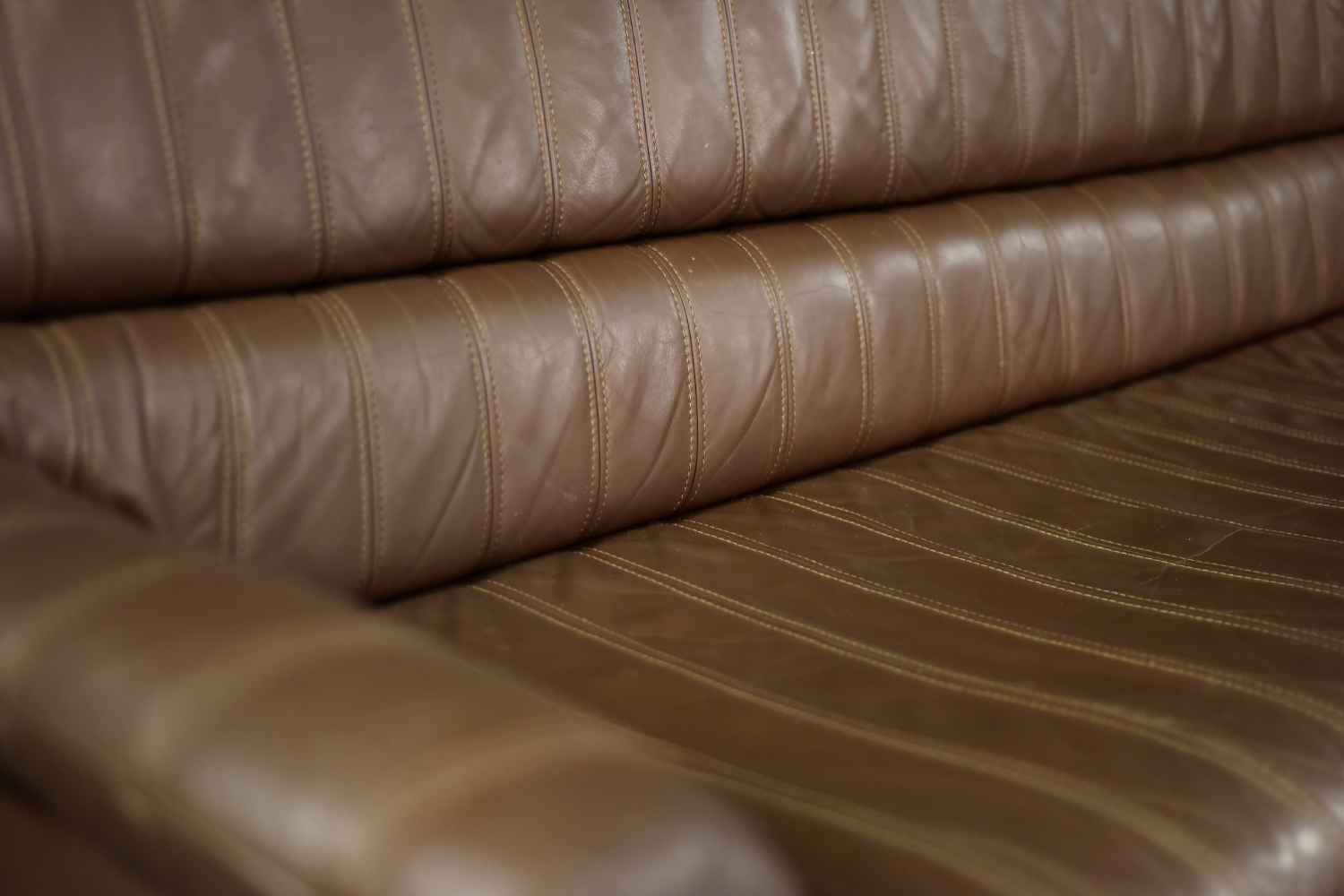 Vintage Brutalist Mid-Century German Modern Brown Leather 4-Seater Sofa, 1970s
