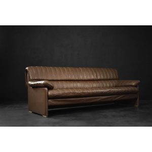 Vintage Brutalist Mid-Century German Modern Brown Leather 4-Seater Sofa, 1970s