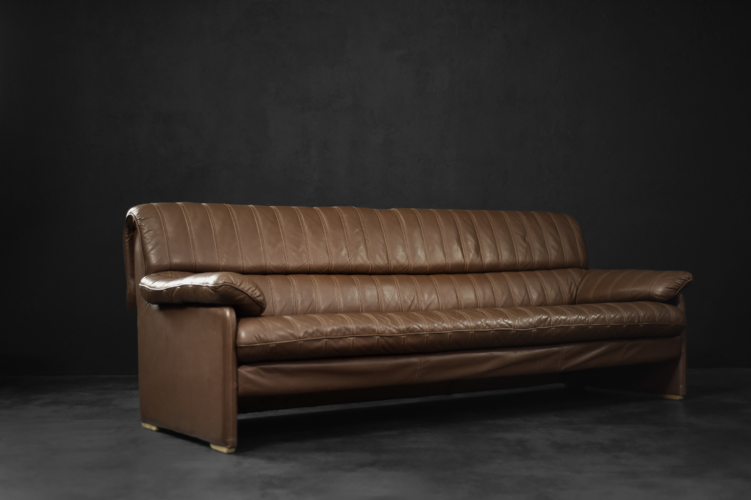 Vintage Brutalist Mid-Century German Modern Brown Leather 4-Seater Sofa, 1970s