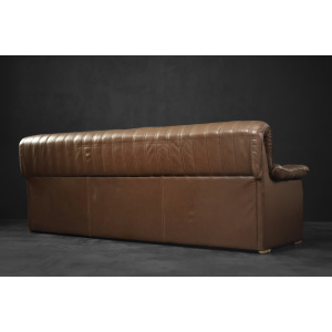 Vintage Brutalist Mid-Century German Modern Brown Leather 4-Seater Sofa, 1970s