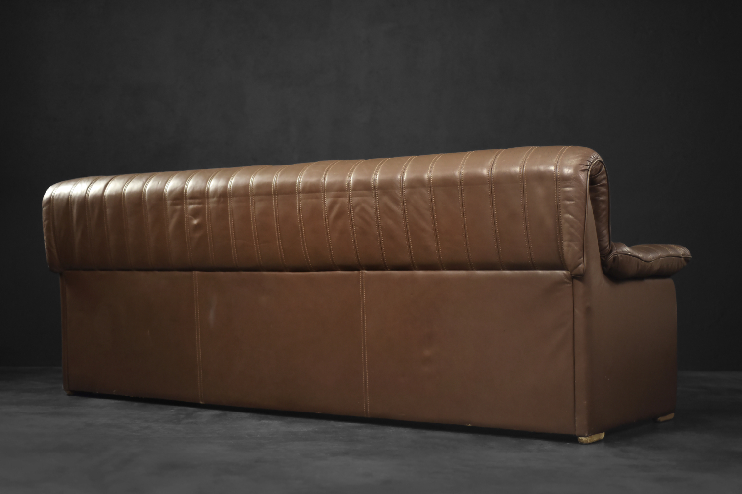 Vintage Brutalist Mid-Century German Modern Brown Leather 4-Seater Sofa, 1970s
