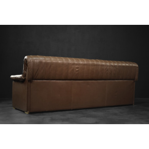 Vintage Brutalist Mid-Century German Modern Brown Leather 4-Seater Sofa, 1970s