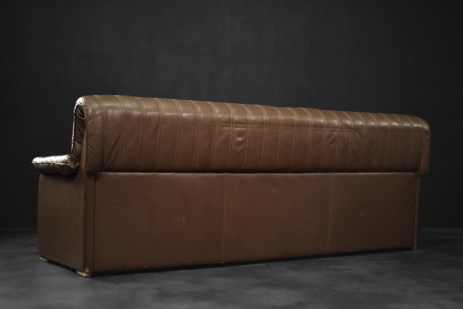 Vintage Brutalist Mid-Century German Modern Brown Leather 4-Seater Sofa, 1970s
