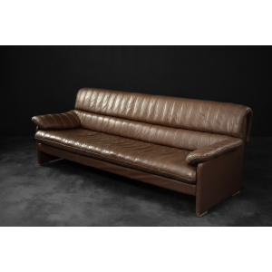 Vintage Brutalist Mid-Century German Modern Brown Leather 4-Seater Sofa, 1970s