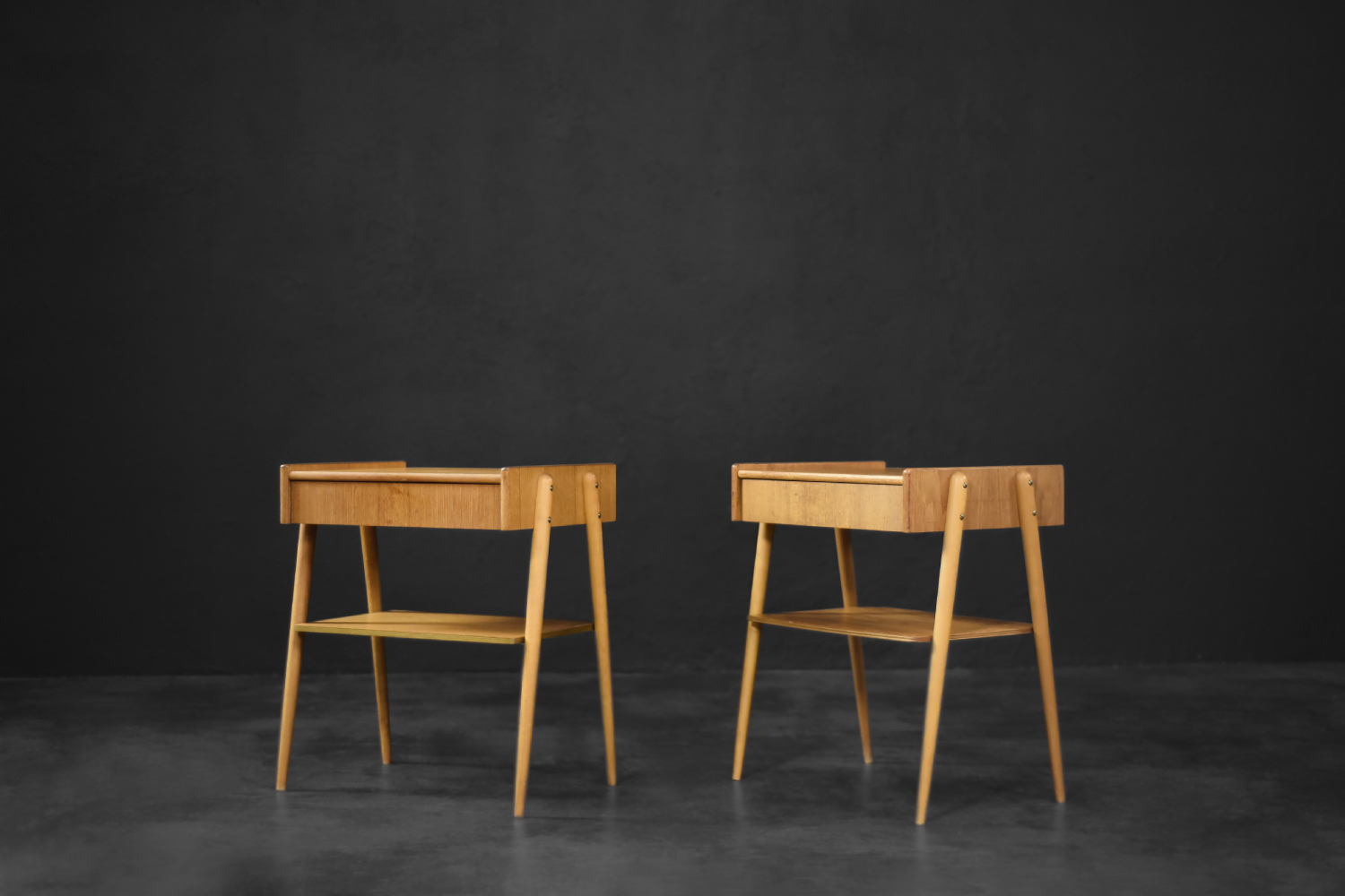 Vintage Mid-Century Scandinavian Modern Teak Nightstands from AB Carlstrom & Co Mobelfabrik, 1950s, Set of 2