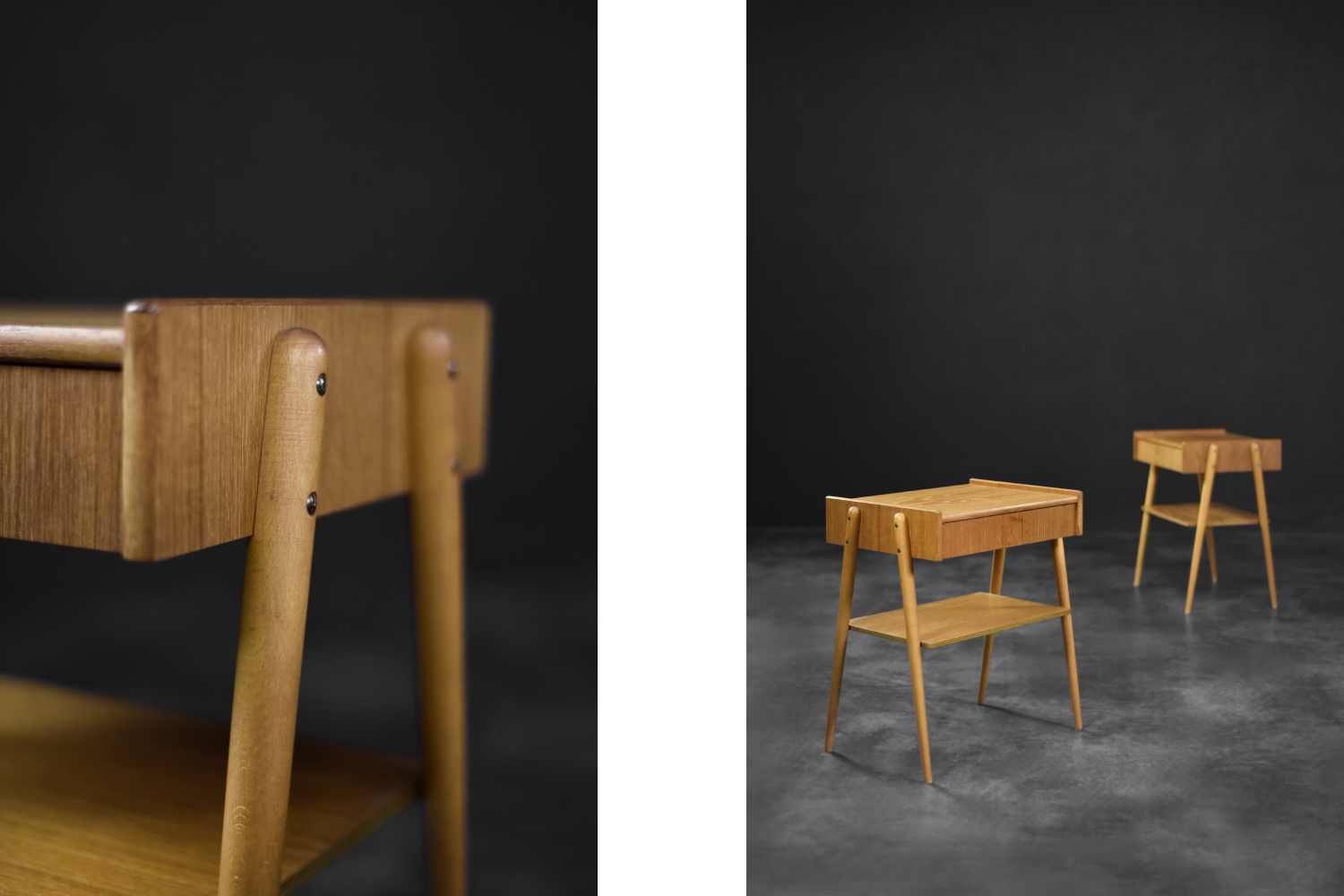 Vintage Mid-Century Scandinavian Modern Teak Nightstands from AB Carlstrom & Co Mobelfabrik, 1950s, Set of 2