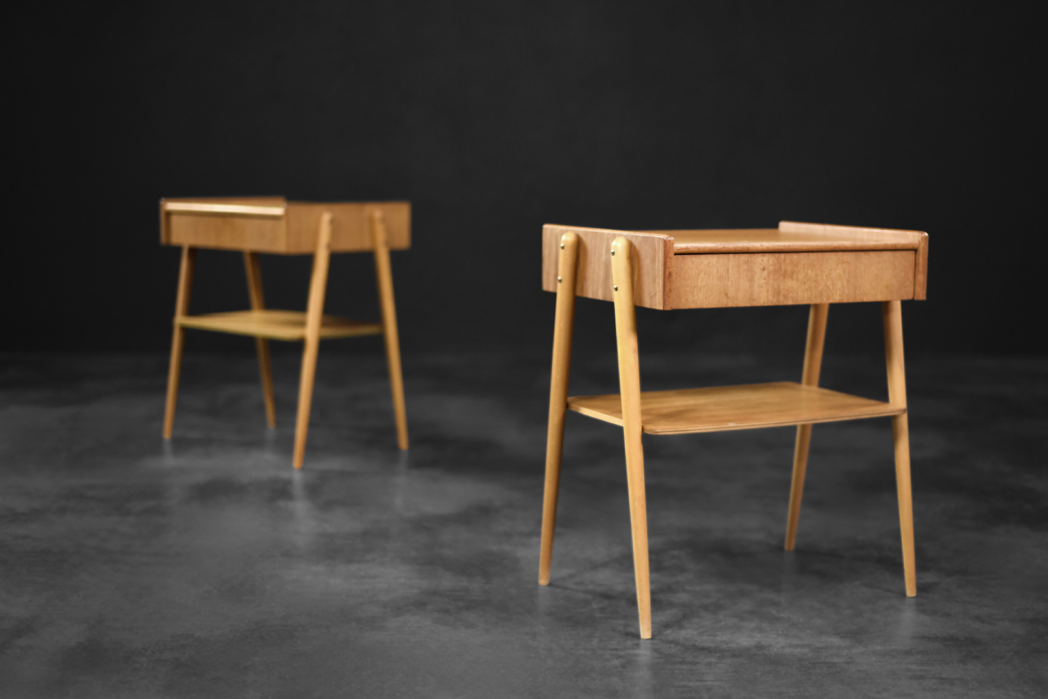 Vintage Mid-Century Scandinavian Modern Teak Nightstands from AB Carlstrom & Co Mobelfabrik, 1950s, Set of 2