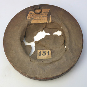 An antique framed English Prattware pottery Pot Lid Good Dog C.19thC
