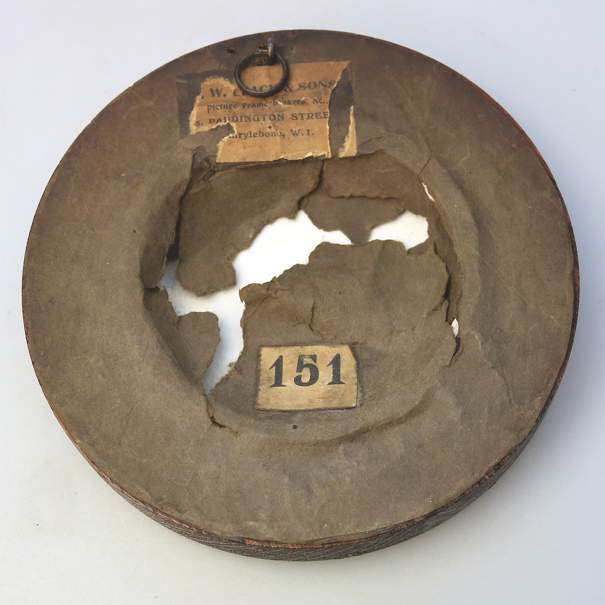 An antique framed English Prattware pottery Pot Lid Good Dog C.19thC