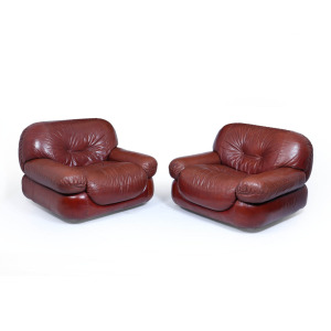 Stunning Lounge Chairs In Leather By Sapporo For Mobil Girgi Italy 1970