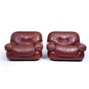 Stunning Lounge Chairs In Leather By Sapporo For Mobil Girgi Italy 1970