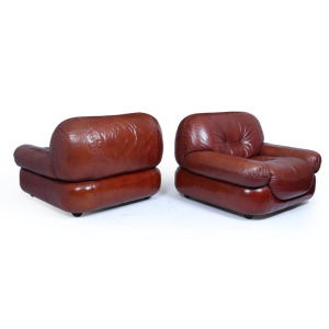 Stunning Lounge Chairs In Leather By Sapporo For Mobil Girgi Italy 1970