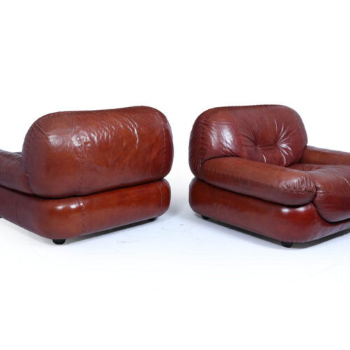 Stunning Lounge Chairs In Leather By Sapporo For Mobil Girgi Italy 1970