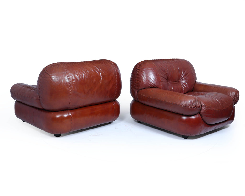 Stunning Lounge Chairs In Leather By Sapporo For Mobil Girgi Italy 1970