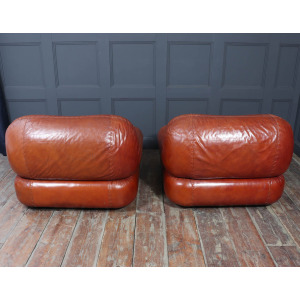 Stunning Lounge Chairs In Leather By Sapporo For Mobil Girgi Italy 1970