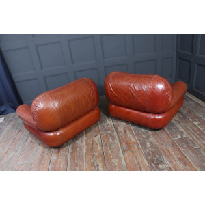 Stunning Lounge Chairs In Leather By Sapporo For Mobil Girgi Italy 1970
