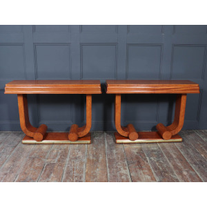 Pair Of French Art Deco Console Tables In Amboyna C1925