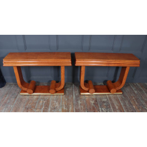 Pair Of French Art Deco Console Tables In Amboyna C1925