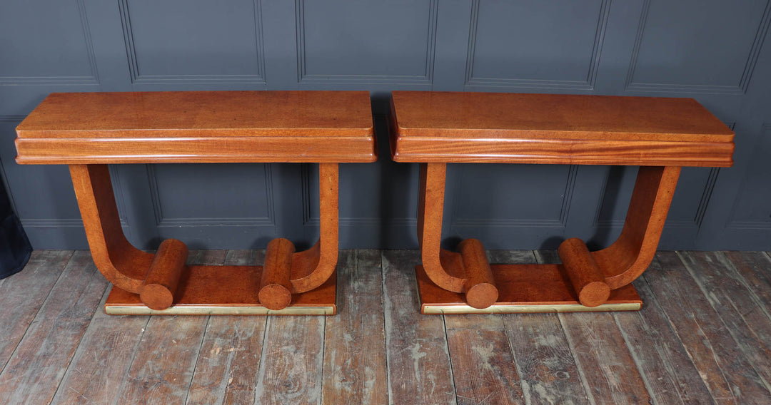Pair Of French Art Deco Console Tables In Amboyna C1925