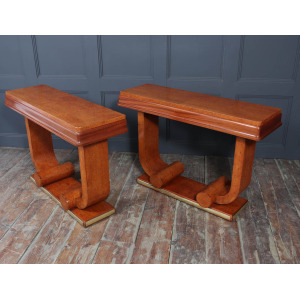 Pair Of French Art Deco Console Tables In Amboyna C1925