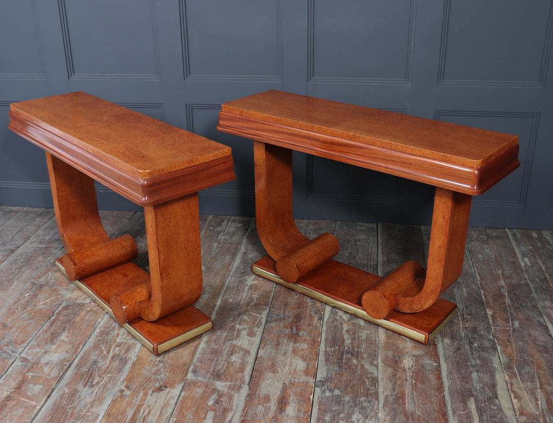 Pair Of French Art Deco Console Tables In Amboyna C1925