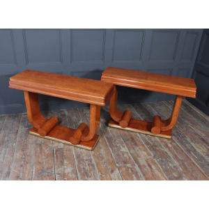 Pair Of French Art Deco Console Tables In Amboyna C1925