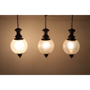 Pendant Lamps In Brass And Glass, 1960s, Set Of 3