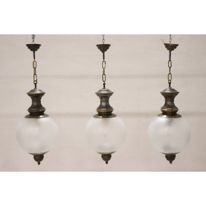 Pendant Lamps In Brass And Glass, 1960s, Set Of 3