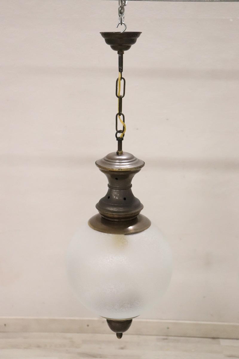 Pendant Lamps In Brass And Glass, 1960s, Set Of 3