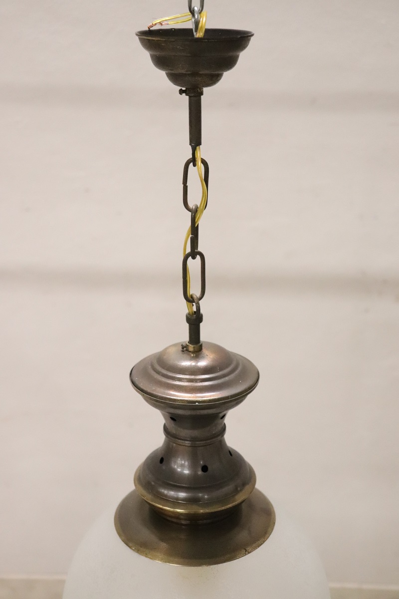 Pendant Lamps In Brass And Glass, 1960s, Set Of 3