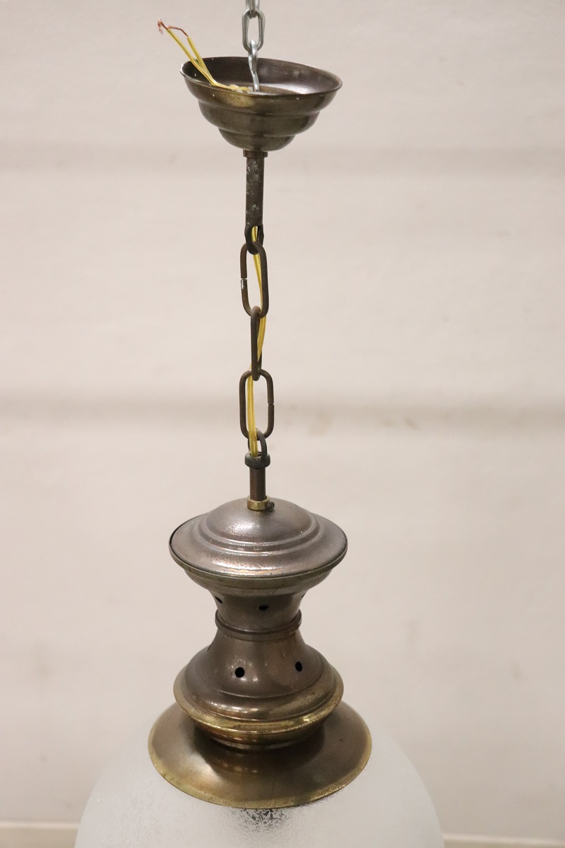 Pendant Lamps In Brass And Glass, 1960s, Set Of 3