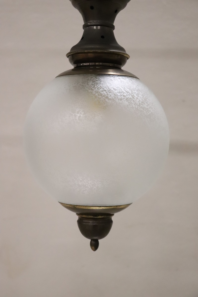 Pendant Lamps In Brass And Glass, 1960s, Set Of 3