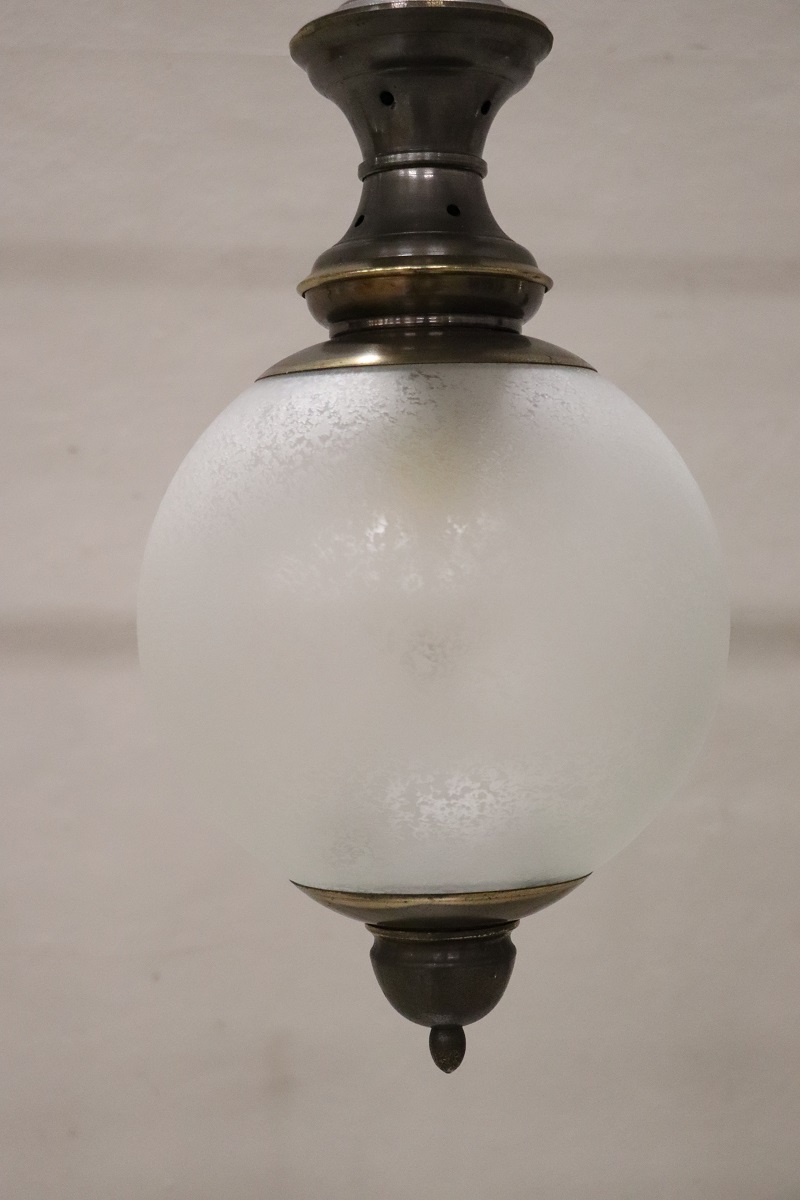 Pendant Lamps In Brass And Glass, 1960s, Set Of 3