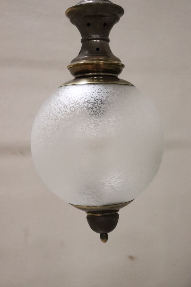 Pendant Lamps In Brass And Glass, 1960s, Set Of 3
