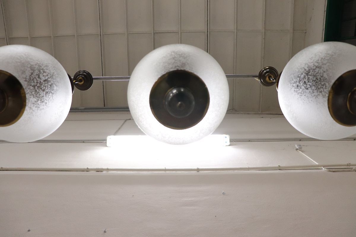 Pendant Lamps In Brass And Glass, 1960s, Set Of 3